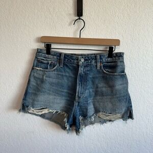 Abercrombie & Fitch Annie High Rise Distressed Cut-Off Denim Shorts Dark Wash 29